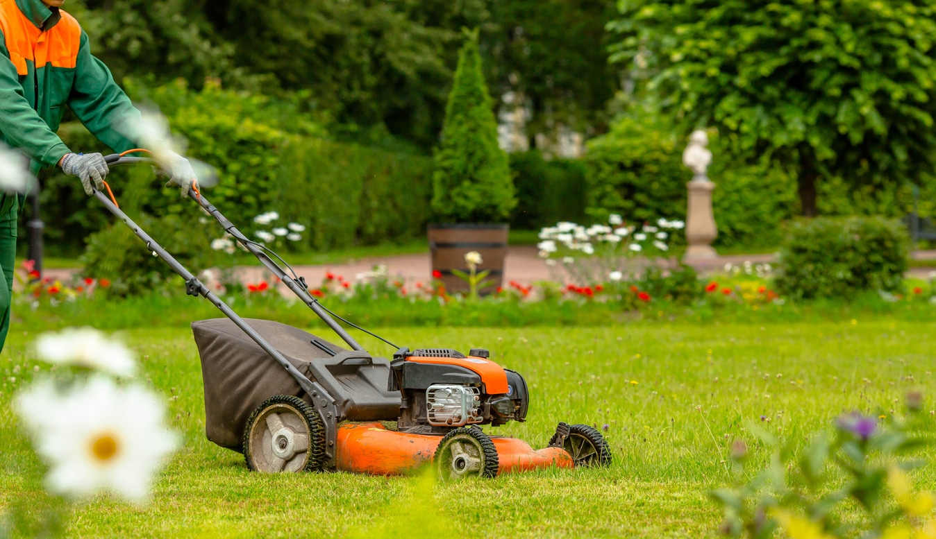 Cutting grass with a lawn mower